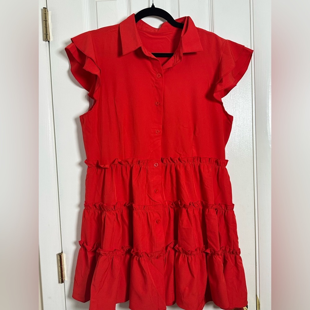Elegant Red Ruffled Midi Dress